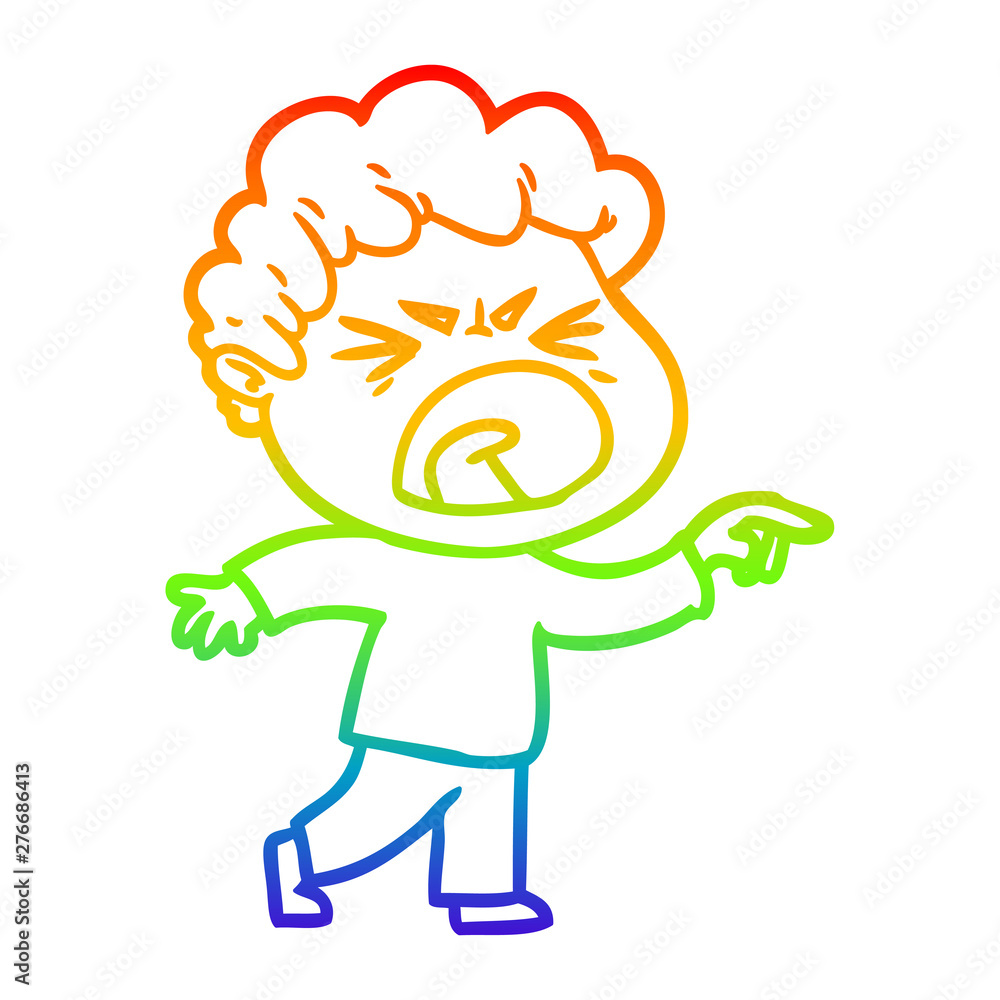 rainbow gradient line drawing cartoon furious man rainbow gradient line drawing cartoon furious man