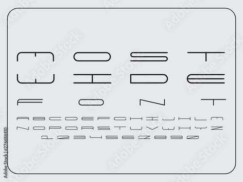 Wide font. Vector alphabet letters and numbers. 