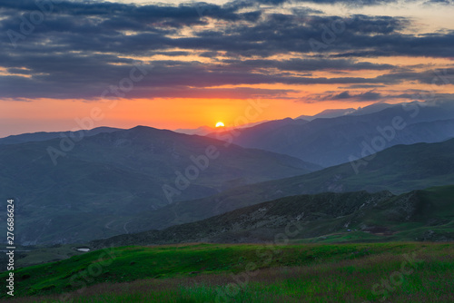 Colorful sunset in the mountains