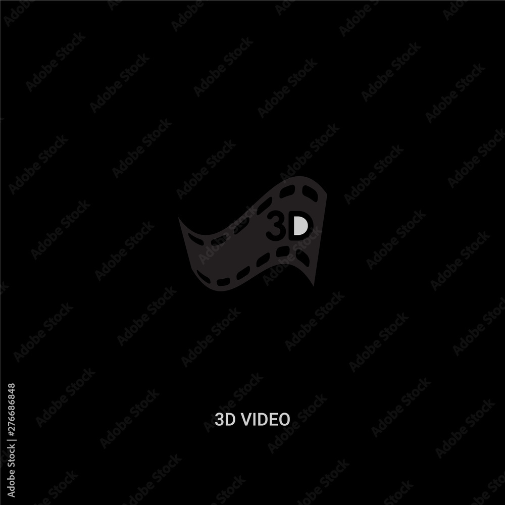 Fotografie white 3d video vector icon on black background