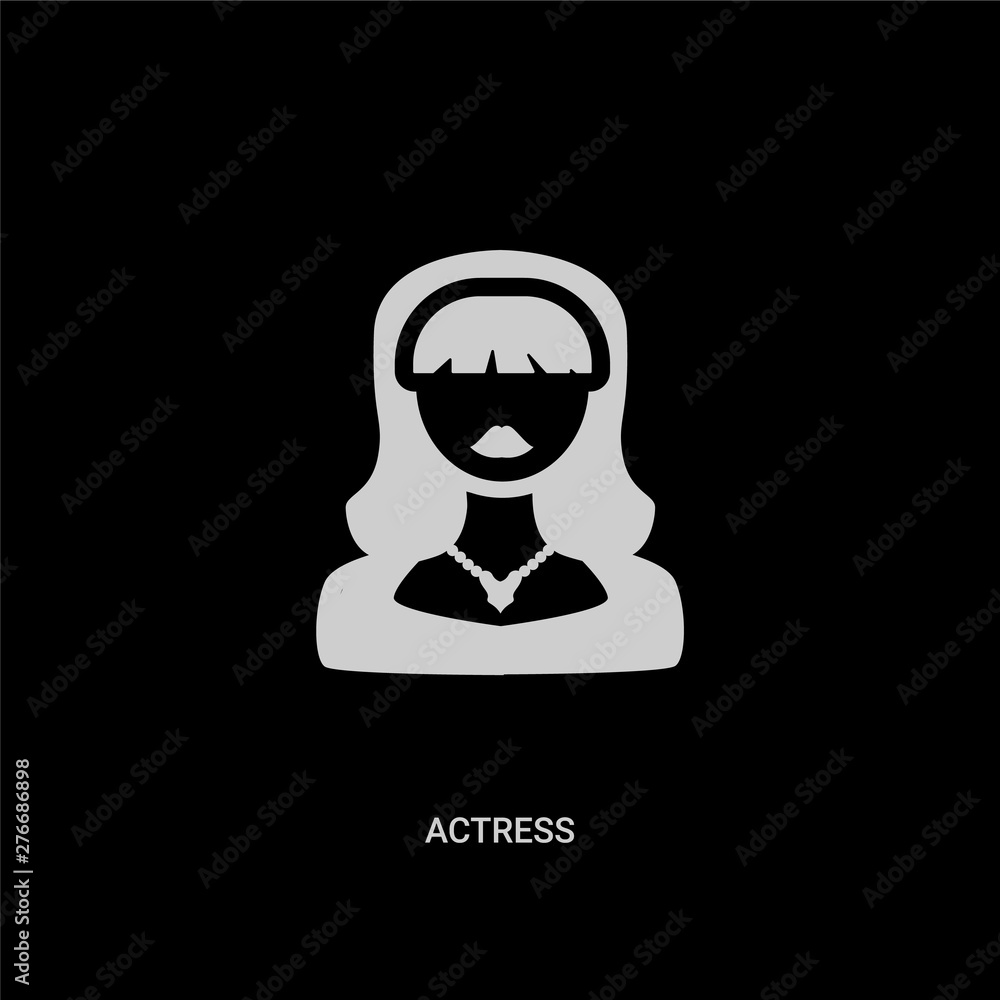 white actress vector icon on black background. modern flat actress from cinema concept vector sign symbol can be use for web, mobile and logo. white actress vector icon on black background. modern flat actress from cinema concept vector sign symbol can be use for web, mobile and logo.