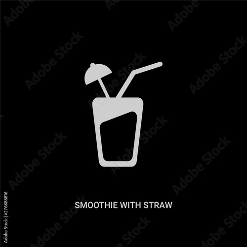 white smoothie with straw vector icon on black background. modern flat smoothie with straw from cinema concept vector sign symbol can be use for web, mobile and logo.