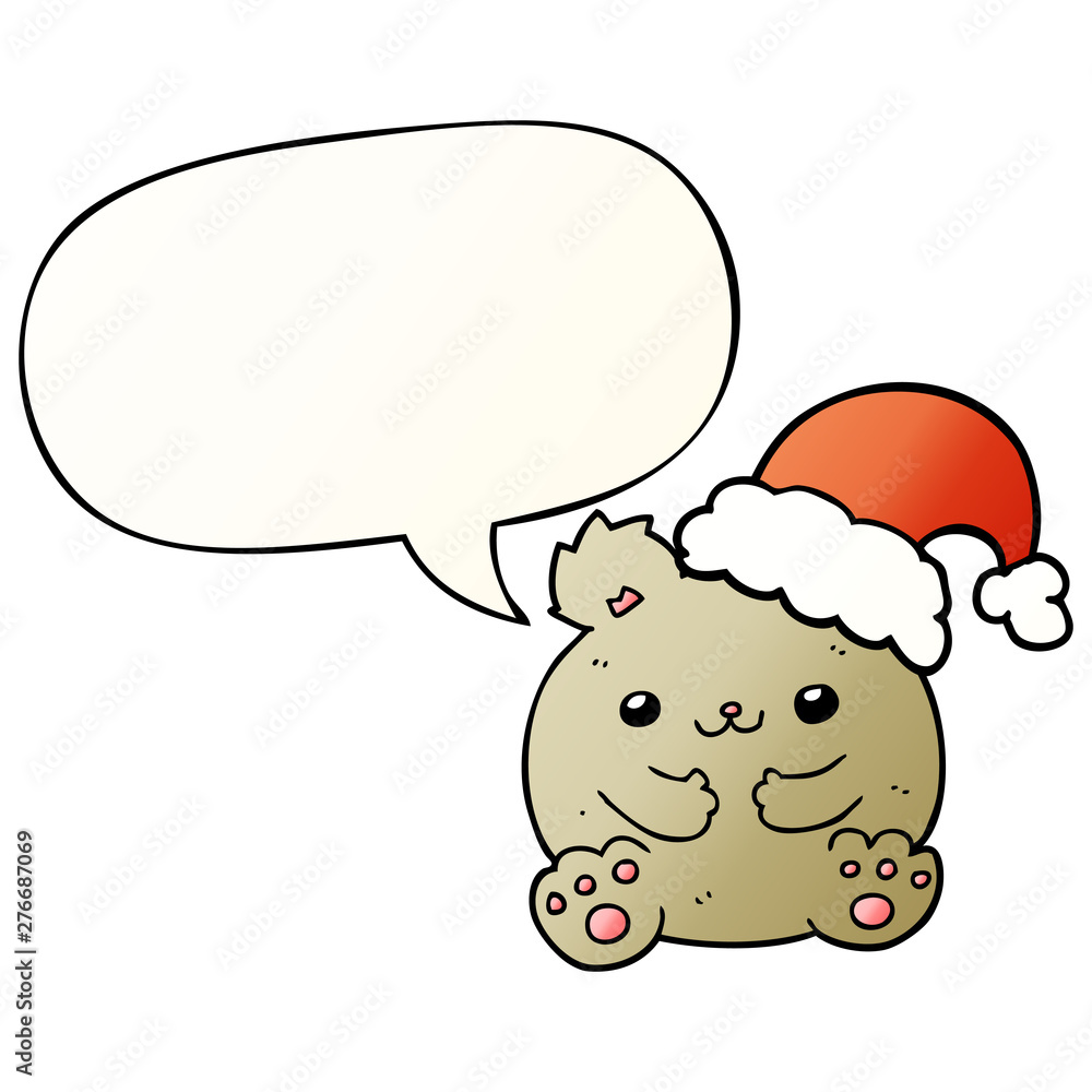 cute cartoon christmas bear and speech bubble in smooth gradient style cute cartoon christmas bear and speech bubble in smooth gradient style