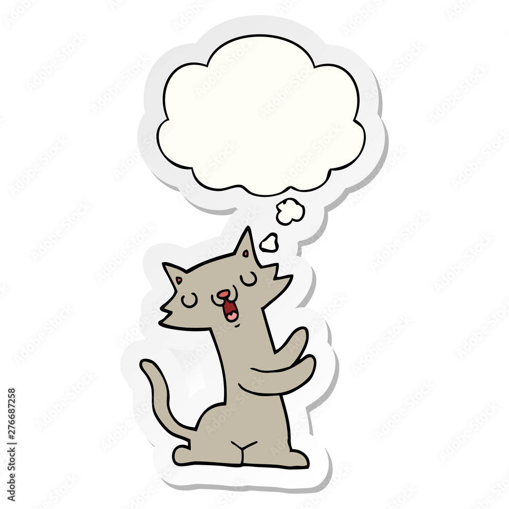cartoon cat and thought bubble as a printed sticker cartoon cat and thought bubble as a printed sticker