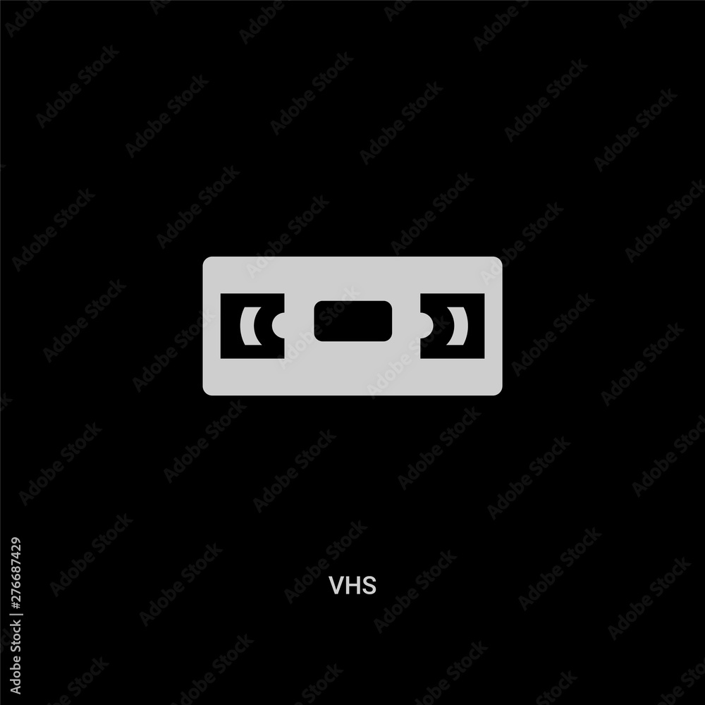 white vhs vector icon on black background. modern flat vhs from cinema concept vector sign symbol can be use for web, mobile and logo. white vhs vector icon on black background. modern flat vhs from cinema concept vector sign symbol can be use for web, mobile and logo.