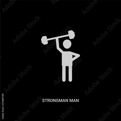 white strongman man vector icon on black background. modern flat strongman man from circus concept vector sign symbol can be use for web, mobile and logo.