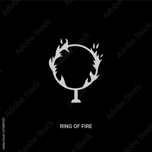 white ring of fire vector icon on black background. modern flat ring of fire from circus concept vector sign symbol can be use for web, mobile and logo.