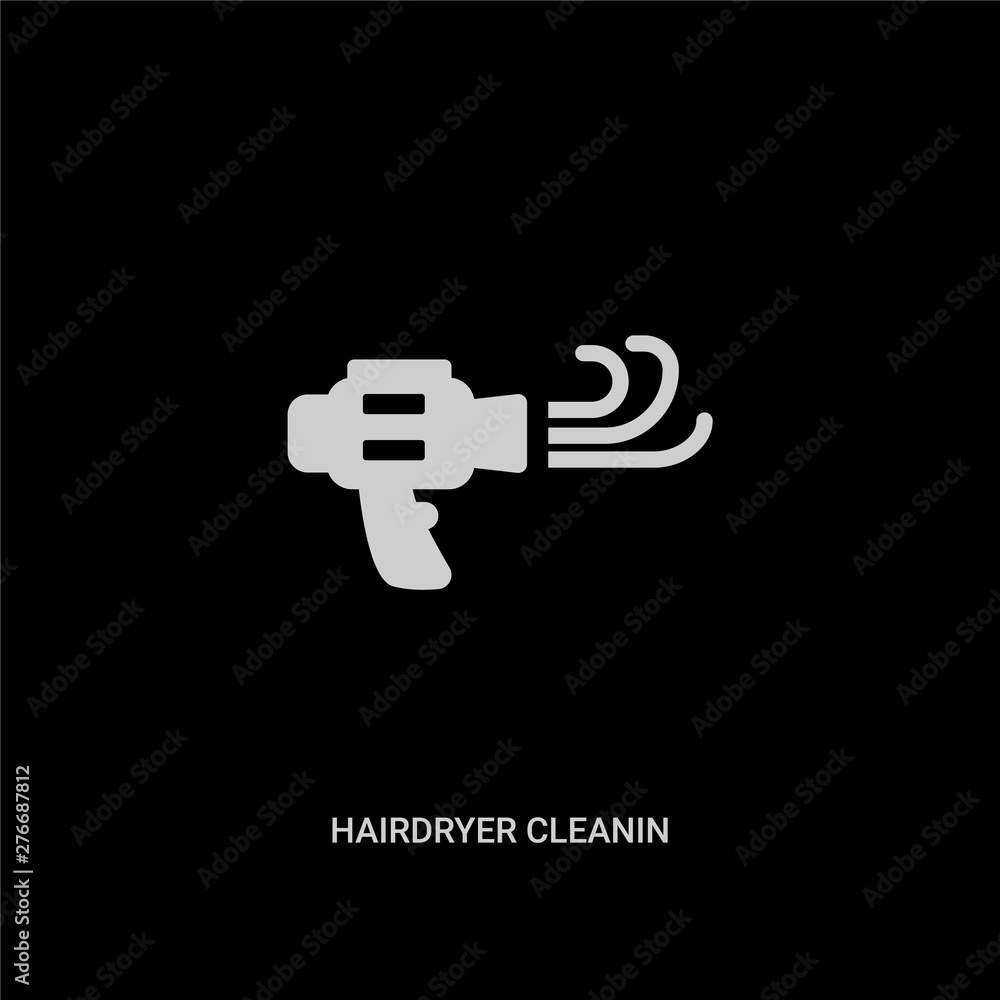 white hairdryer cleanin vector icon on black background. modern flat hairdryer cleanin from cleaning concept vector sign symbol can be use for web, mobile and logo.