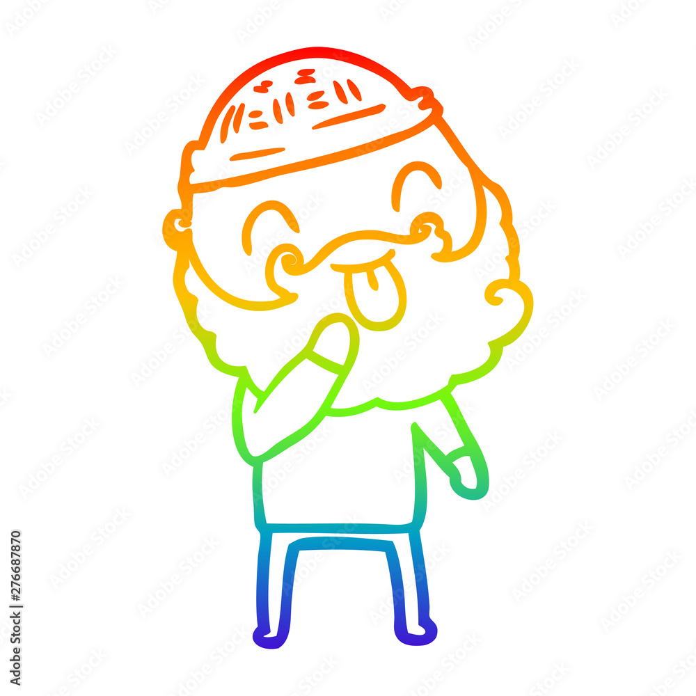 rainbow gradient line drawing man with beard sticking out tongue rainbow gradient line drawing man with beard sticking out tongue