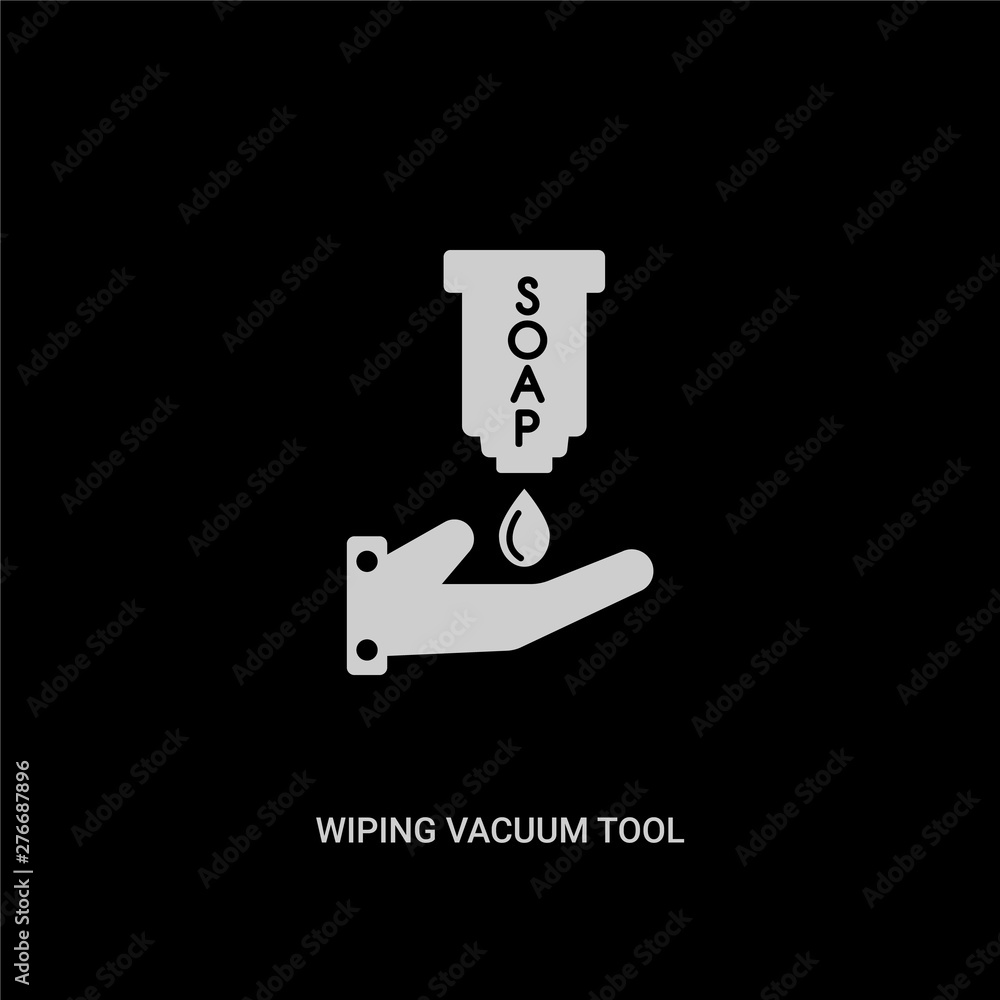 white wiping vacuum tool vector icon on black background. modern flat wiping vacuum tool from cleaning concept vector sign symbol can be use for web, mobile and logo. white wiping vacuum tool vector icon on black background. modern flat wiping vacuum tool from cleaning concept vector sign symbol can be use for web, mobile and logo.