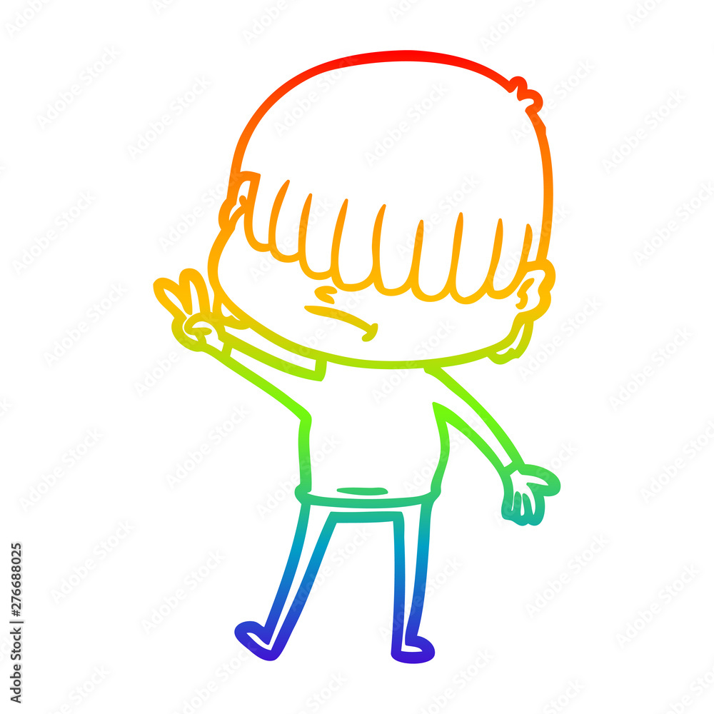 rainbow gradient line drawing cartoon boy with untidy hair rainbow gradient line drawing cartoon boy with untidy hair