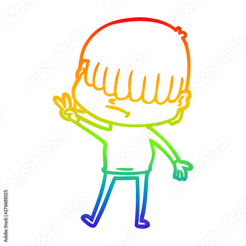 rainbow gradient line drawing cartoon boy with untidy hair