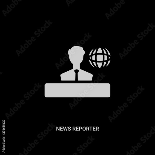 white news reporter vector icon on black background. modern flat news reporter from comunation concept vector sign symbol can be use for web, mobile and logo.
