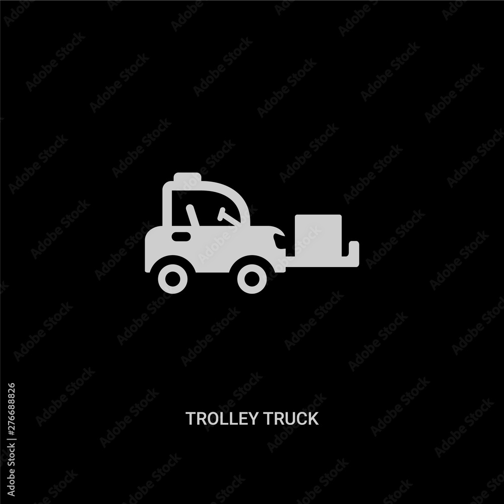 white trolley truck vector icon on black background. modern flat trolley truck from construction concept vector sign symbol can be use for web, mobile and logo.