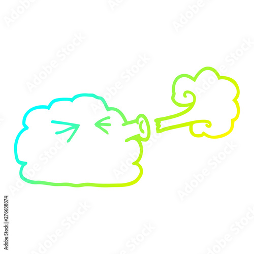 cold gradient line drawing cartoon cloud blowing a gale