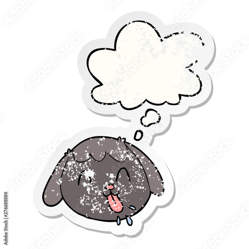 cartoon dog face and thought bubble as a distressed worn sticker