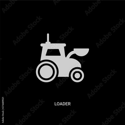 white loader vector icon on black background. modern flat loader from construction tools concept vector sign symbol can be use for web, mobile and logo.