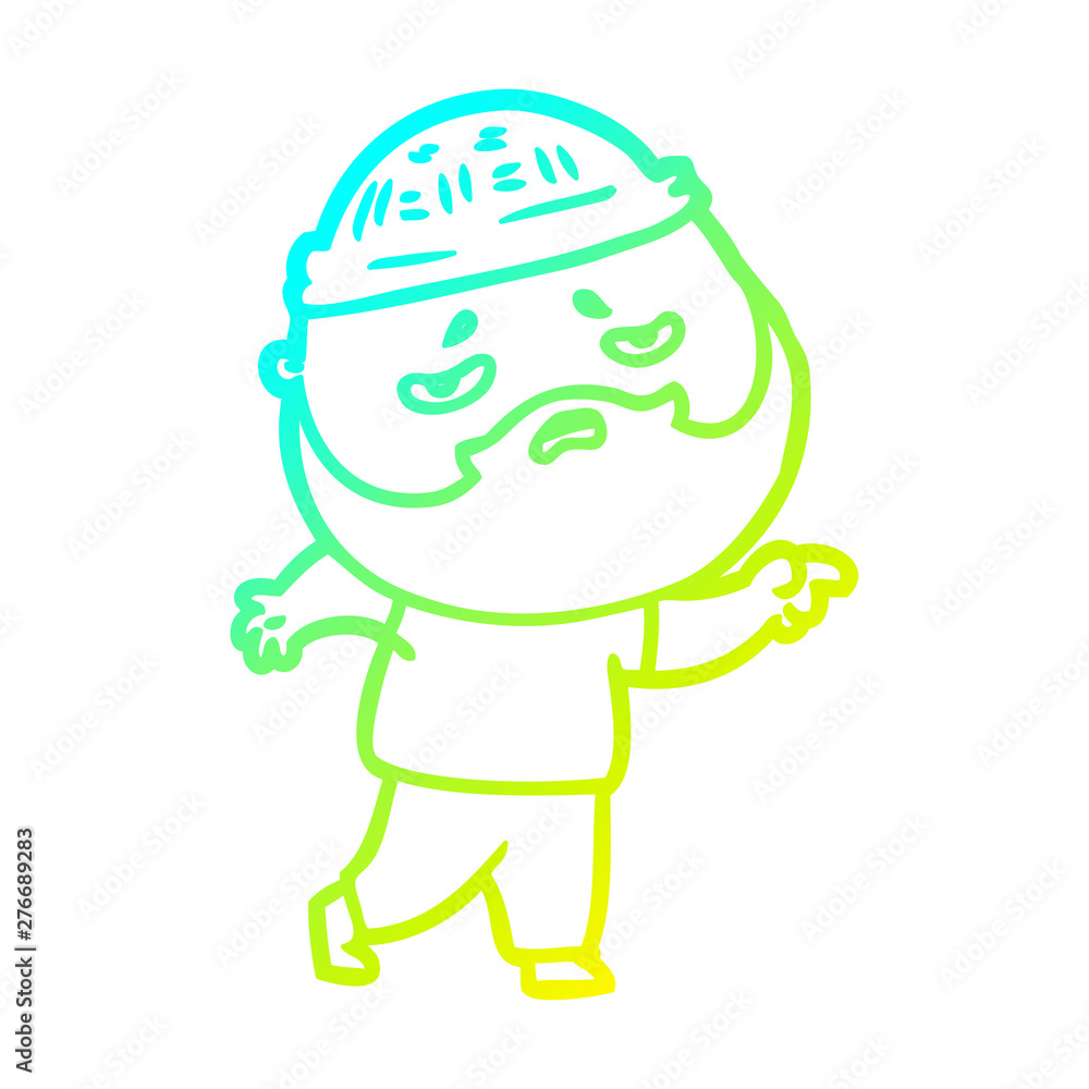cold gradient line drawing cartoon worried man with beard cold gradient line drawing cartoon worried man with beard