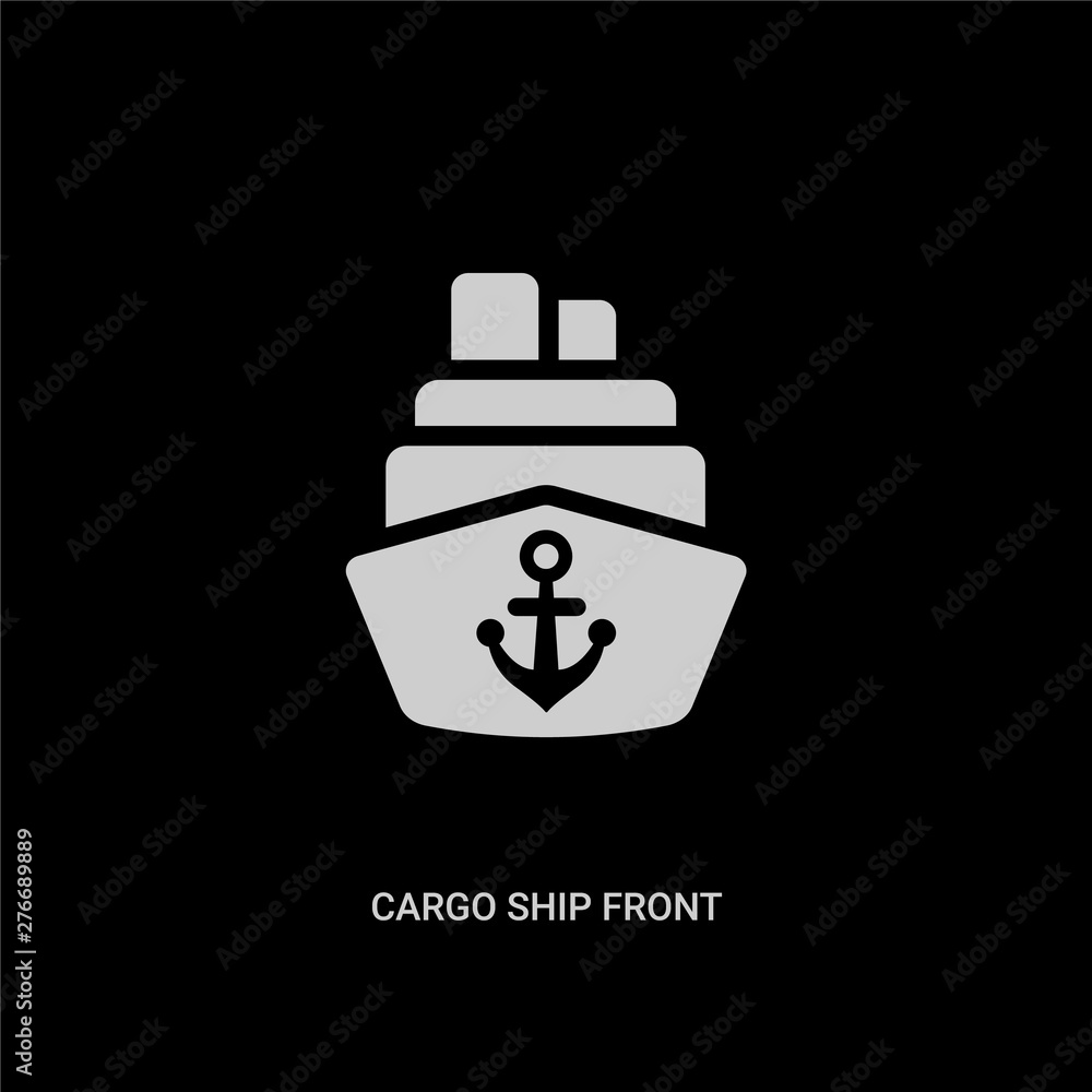 white cargo ship front view vector icon on black background. modern flat cargo ship front view from people skills concept vector sign symbol can be use for web, mobile and logo. white cargo ship front view vector icon on black background. modern flat cargo ship front view from people skills concept vector sign symbol can be use for web, mobile and logo.