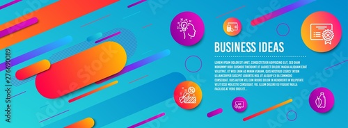 Header banner. Payment method, Reject certificate and Sale icons simple set. Idea, Seo adblock and Water bottle signs. Wallet with coins, Decline file. Business set. Line payment method icon. Vector