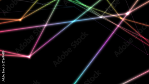 computer abstraction, color lines broken at nodes on a dark background, 3D model