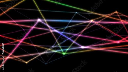 computer abstraction, color lines broken at nodes on a dark background, 3D model