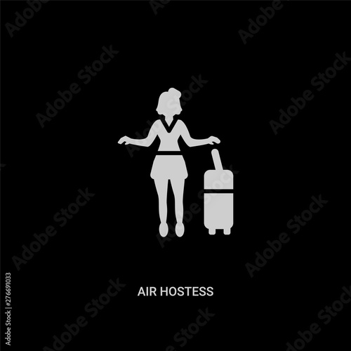 white air hostess vector icon on black background. modern flat air hostess from professions and jobs concept vector sign symbol can be use for web, mobile and logo.