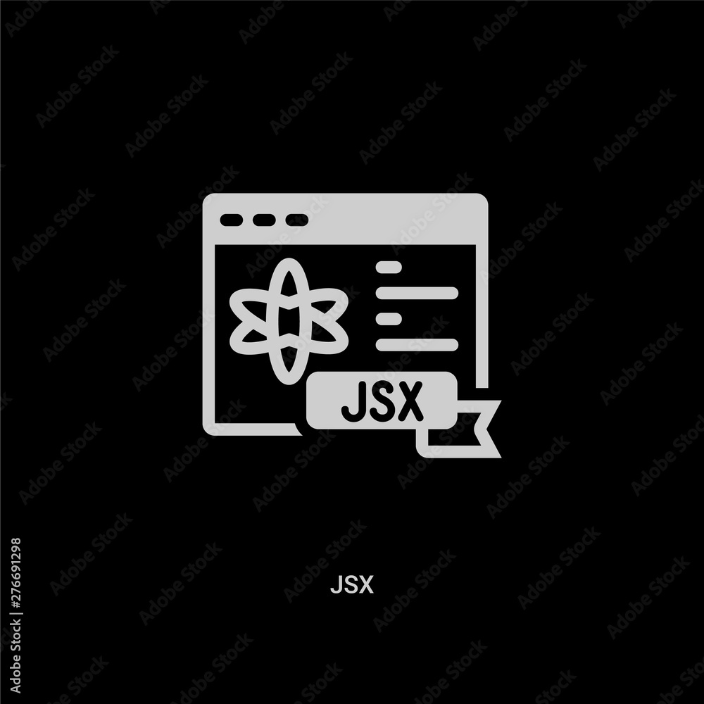 Obraz premium white jsx vector icon on black background. modern flat jsx from programming concept vector sign symbol can be use for web, mobile and logo.