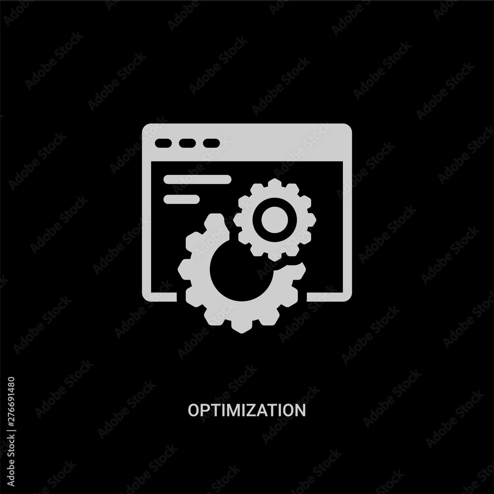 white optimization vector icon on black background. modern flat optimization from programming concept vector sign symbol can be use for web, mobile and logo.