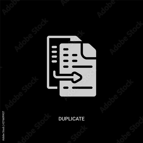 white duplicate vector icon on black background. modern flat duplicate from programming concept vector sign symbol can be use for web, mobile and logo.