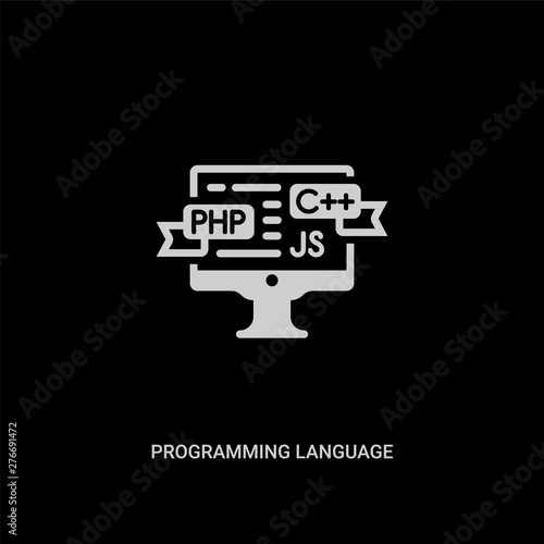 white programming language vector icon on black background. modern flat programming language from programming concept vector sign symbol can be use for web, mobile and logo.