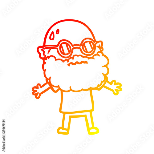 warm gradient line drawing cartoon worried man with beard and sunglasses