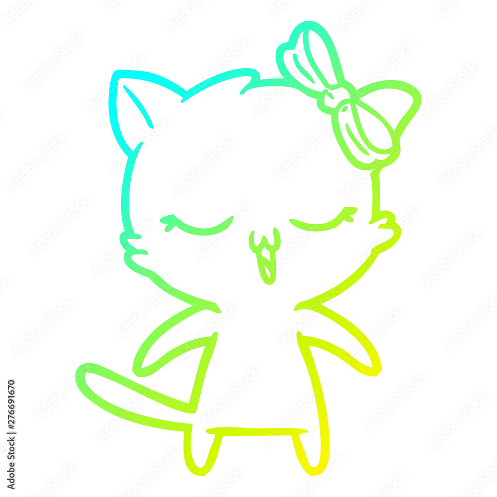 cold gradient line drawing cartoon cat with bow on head cold gradient line drawing cartoon cat with bow on head