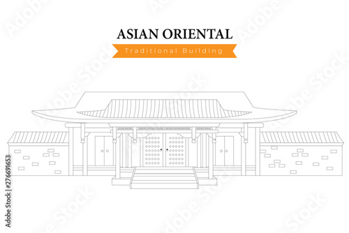 line drawing and decoration chinese castle