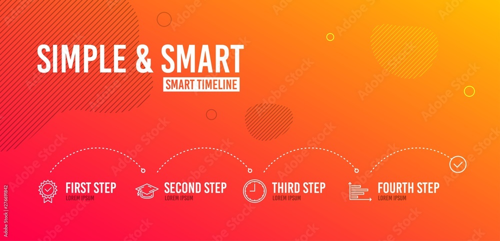 Infographic timeline. Graduation cap, Time and Certificate icons simple ...