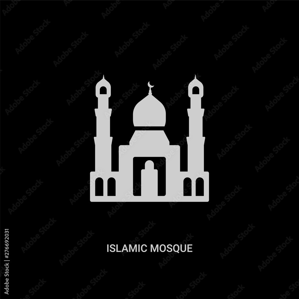white islamic mosque vector icon on black background. modern flat islamic mosque from religion concept vector sign symbol can be use for web, mobile and logo.