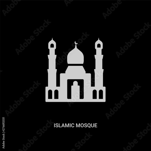 white islamic mosque vector icon on black background. modern flat islamic mosque from religion concept vector sign symbol can be use for web, mobile and logo.