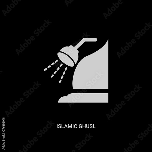 white islamic ghusl vector icon on black background. modern flat islamic ghusl from religion concept vector sign symbol can be use for web, mobile and logo.