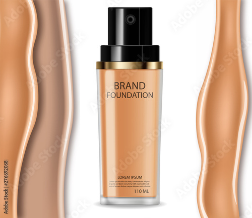 Foundation cream Vector realistic cosmetics. Product placement. Pouring liquid 3d detailed illustrations