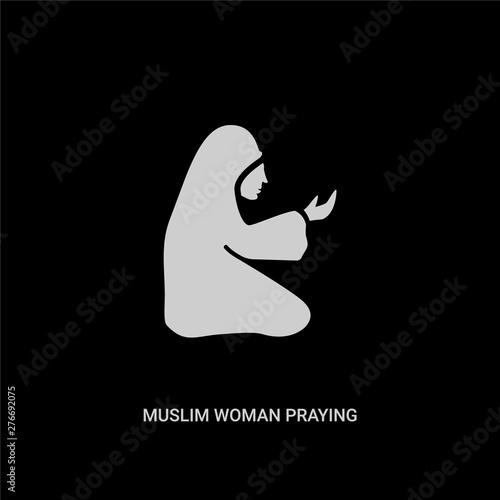 white muslim woman praying vector icon on black background. modern flat muslim woman praying from religion concept vector sign symbol can be use for web, mobile and logo.