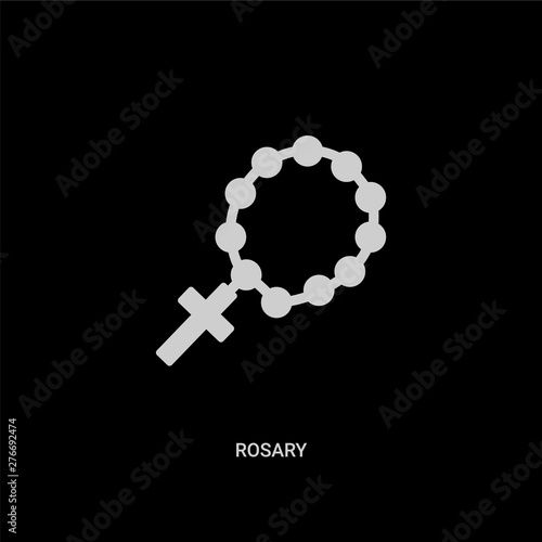 white rosary vector icon on black background. modern flat rosary from religion concept vector sign symbol can be use for web, mobile and logo.