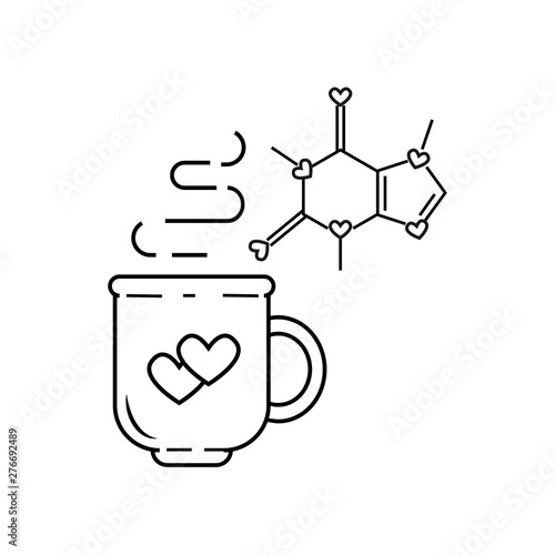 Cup of coffee with caffeine chemical formula