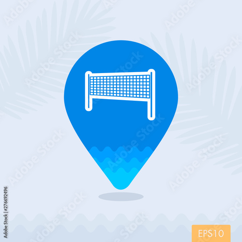 Volleyball net beach sport pin map icon. Vacation