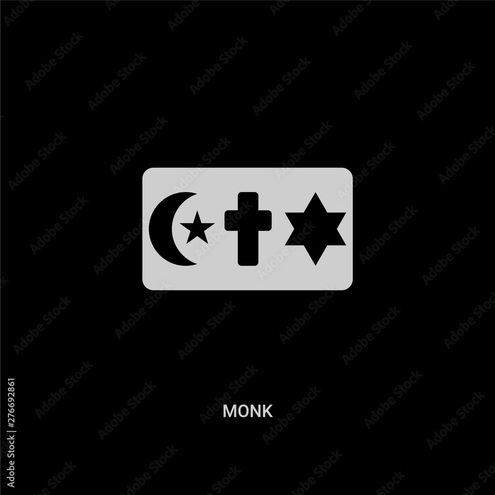 Obraz premium white monk vector icon on black background. modern flat monk from religion concept vector sign symbol can be use for web, mobile and logo.