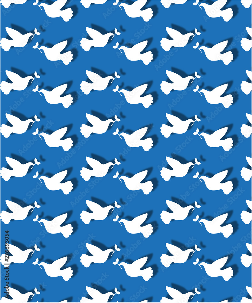 Blue background with pattern of doves of peace Blue background with pattern of doves of peace