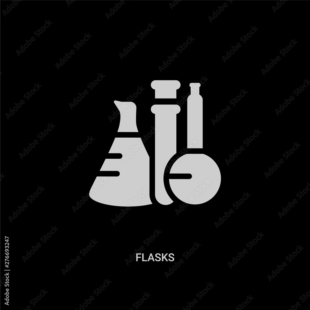 white flasks vector icon on black background. modern flat flasks from science concept vector sign symbol can be use for web, mobile and logo. white flasks vector icon on black background. modern flat flasks from science concept vector sign symbol can be use for web, mobile and logo.