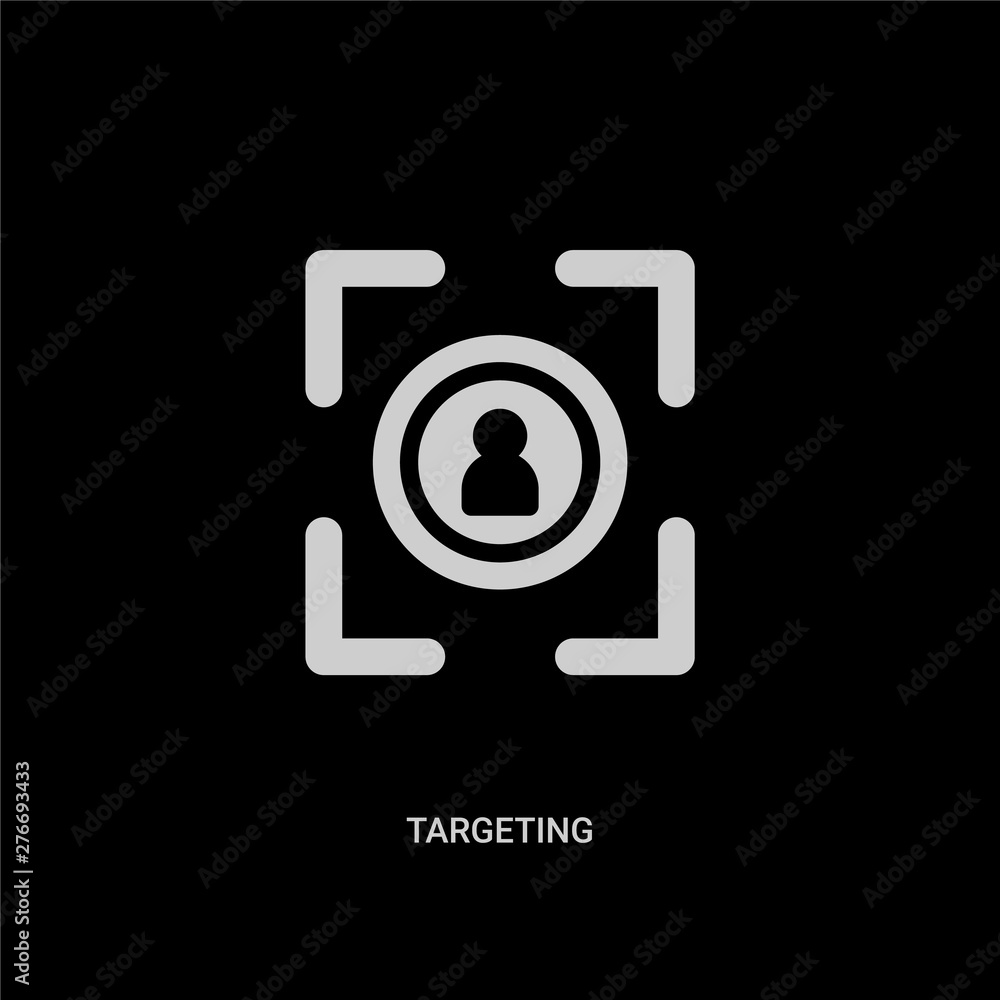 white targeting vector icon on black background. modern flat targeting from search engine optimization concept vector sign symbol can be use for web, mobile and logo. white targeting vector icon on black background. modern flat targeting from search engine optimization concept vector sign symbol can be use for web, mobile and logo.