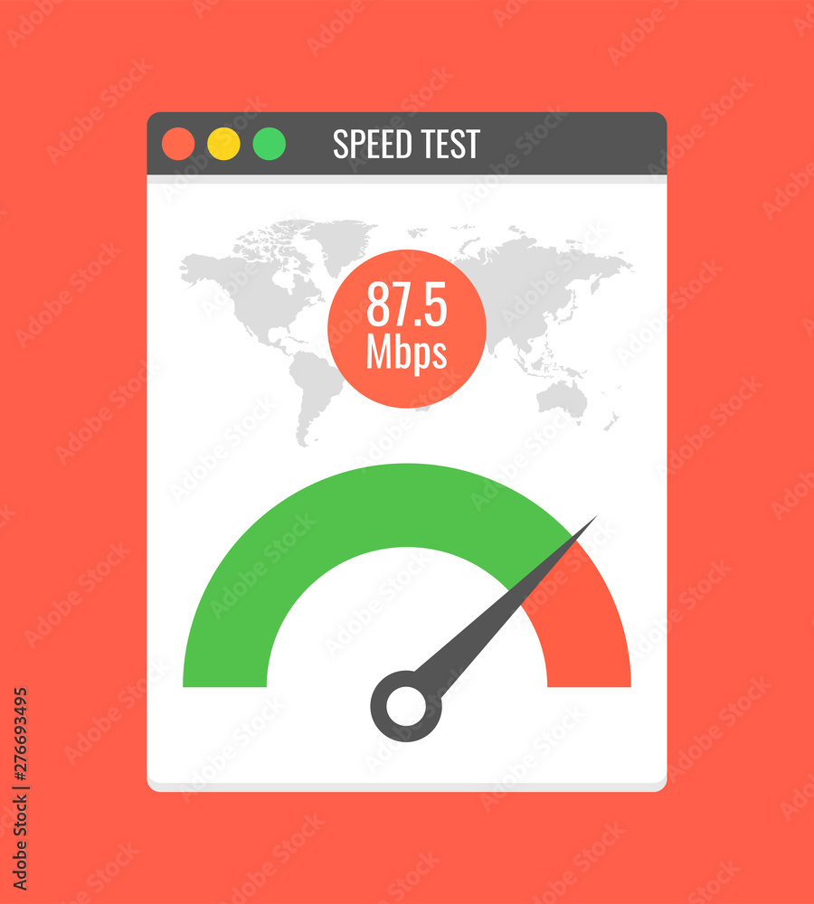 Website speed loading time. Web browser with speedometer test showing ...