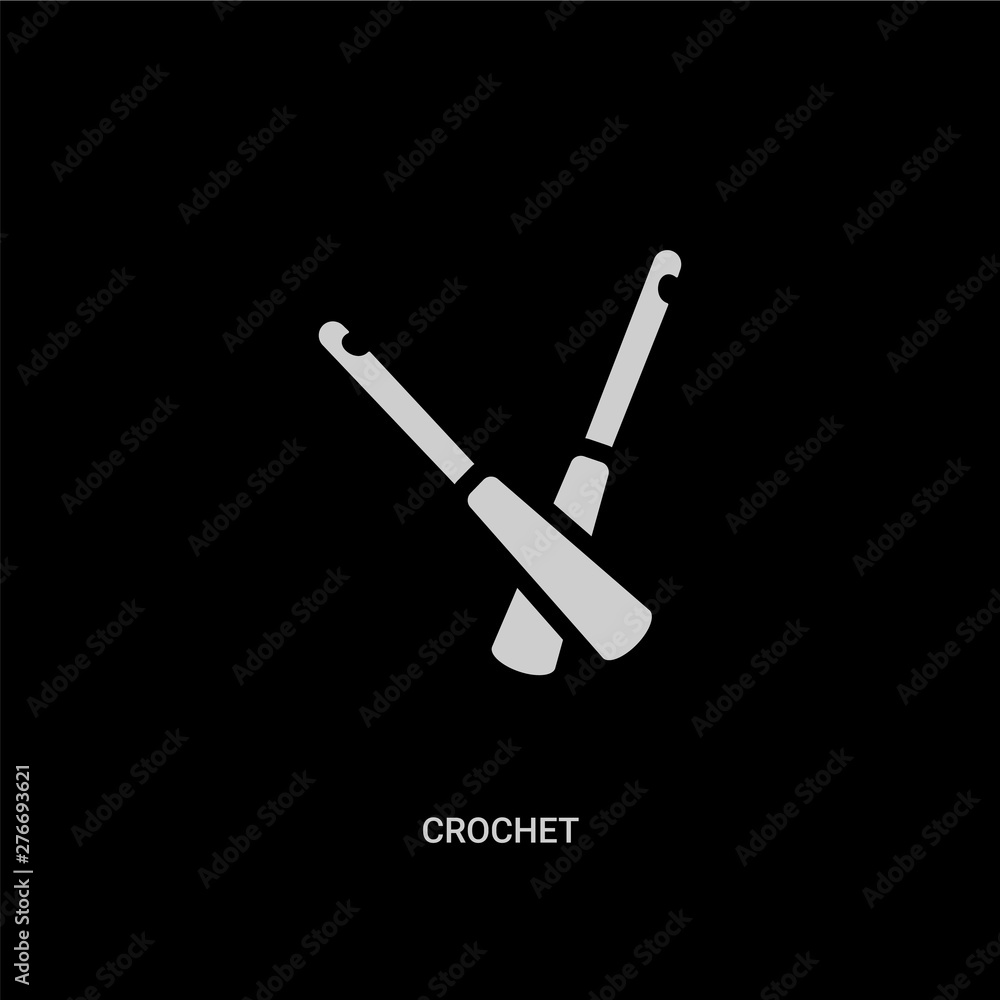 Obraz premium white crochet vector icon on black background. modern flat crochet from sew concept vector sign symbol can be use for web, mobile and logo.