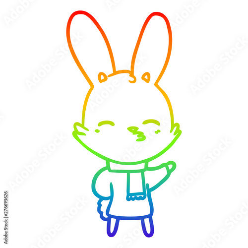 rainbow gradient line drawing curious bunny cartoon